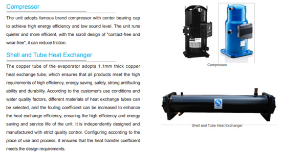 Compressor and heat exchanger for scroll water source heat pump